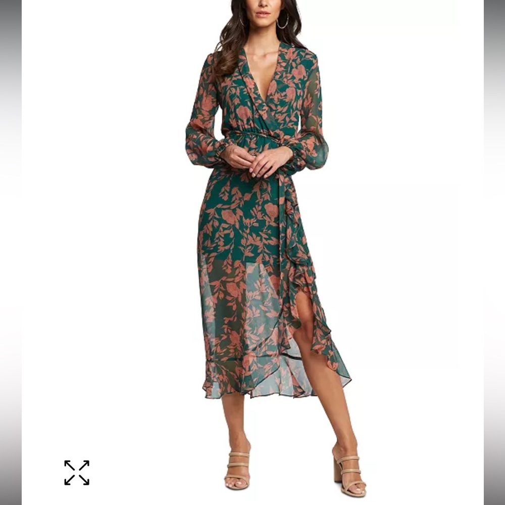 Bardot 6 Justine Floral Dress in Green Floral rose long sleeve dress maxi